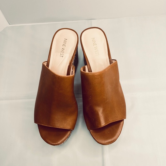 Nine West Platform Slides Snakeskin Heel Leather Sz 8 Boho Wedge Animal Print - Picture 3 of 10